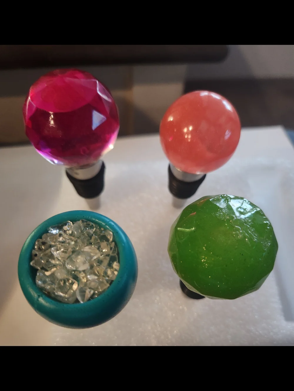 Colorful Gemstone Bottle Stopper Set - Green, Coral, Teal, Pink